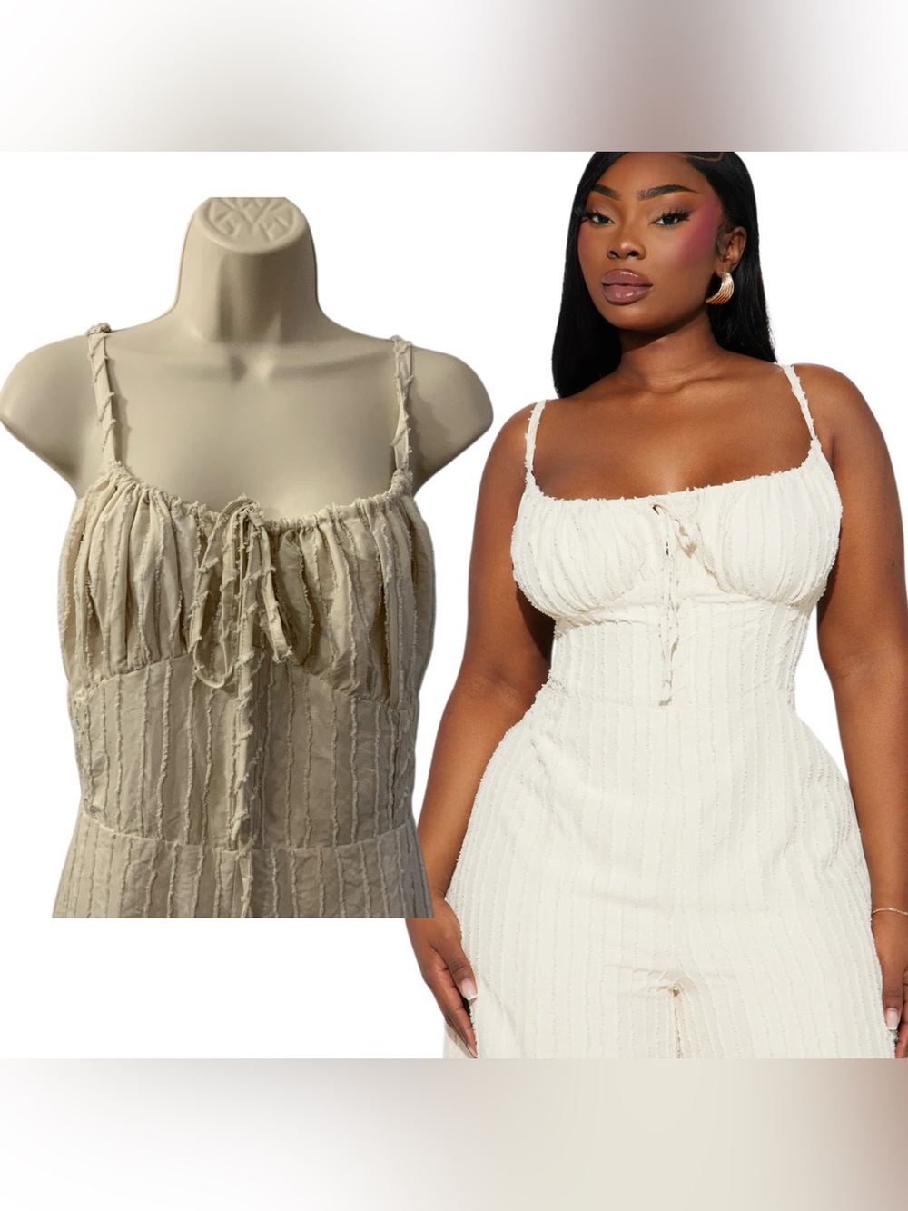 Fashion Nova Endless Mimosas Textured Cream Colored Jumpsuit Size 1X NWT - Picture 3 of 5